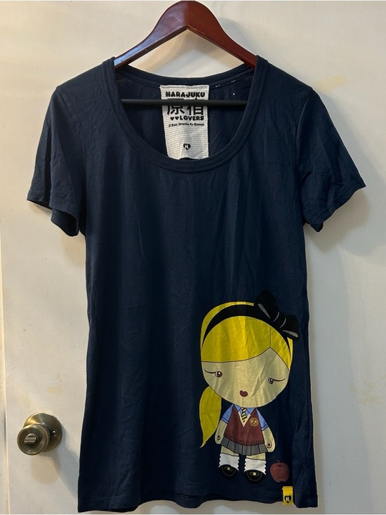 Harajuku Lovers Tops - Harajuku Lovers Navy Blue Tee with Harajuku Girl Red Vest Graphics, Sz XL